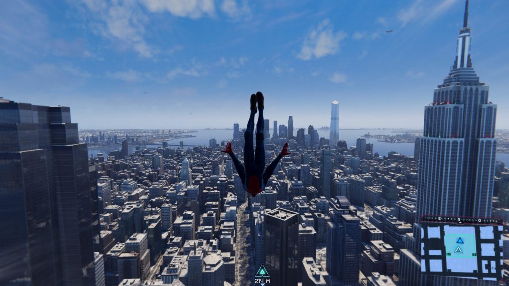 Spider man saute dans le vide dans le monde ouvert de spider man 2 ps5