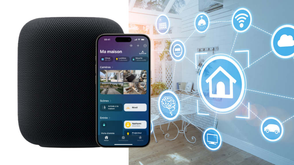 Enceintes connectées avec intelligence artificielle - image décorative domotique